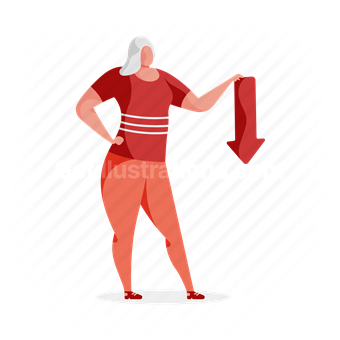 woman, arrow, down, female